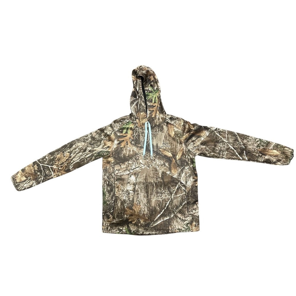 Realtree Edge Camo Hoodie Youth Large 12-14 Fleece Lined Pullover Brown Blue